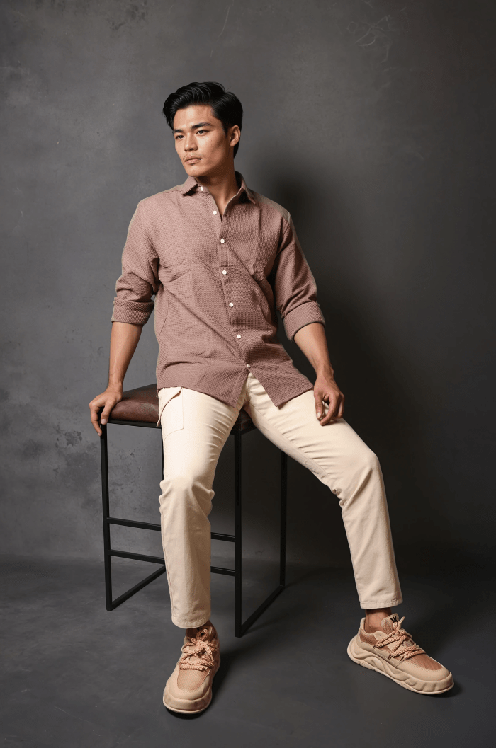 Brown Waffle Casual Mens Shirt