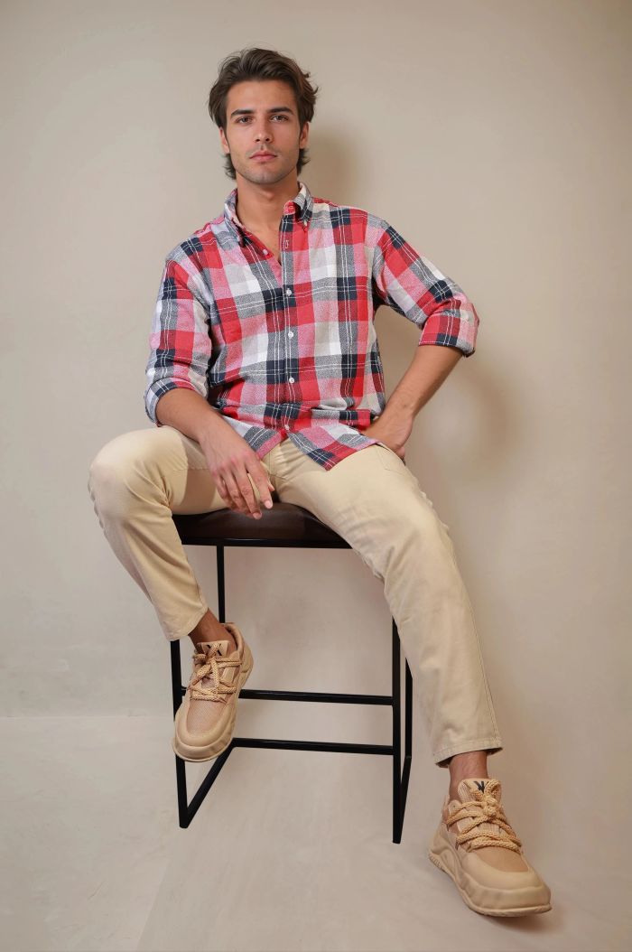 Red Checks Casual Mens Shirt