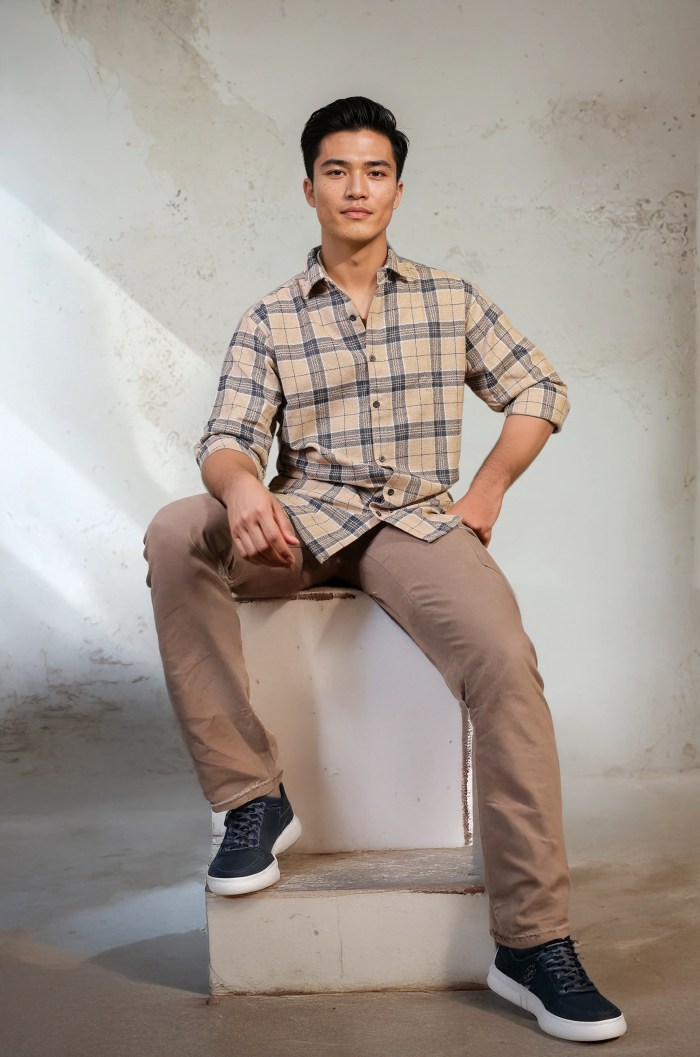 Beige Checks Casual Mens Shirt